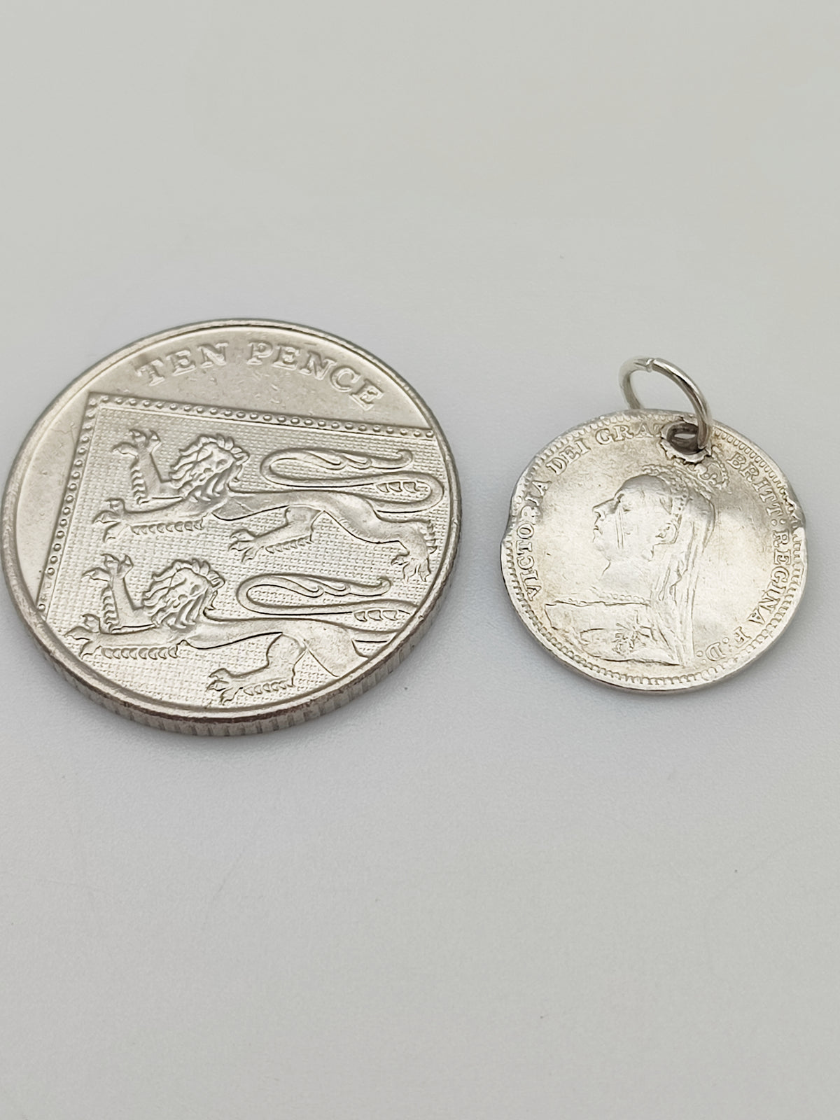 Antique 1892 Silver Three Pence Coin Charm CA17-104