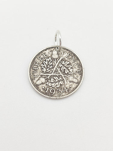 Vintage 925 Sterling Silver 1934 Three Pence Coin Charm CA18-55