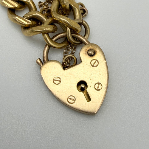 Vintage 9ct Yellow Gold Curb Link Padlock Bracelet PG4