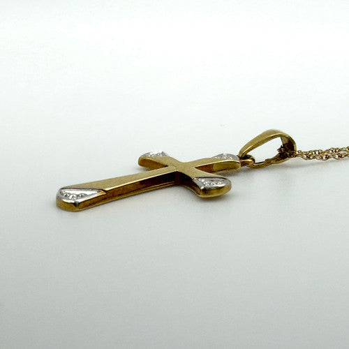 Vintage 9ct Yellow & White Gold Holy Cross Necklace PG56