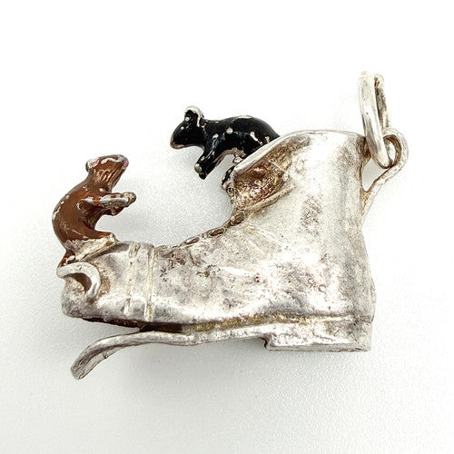 Vintage 925 Sterling Silver Mice in Boot Charm CA26-40