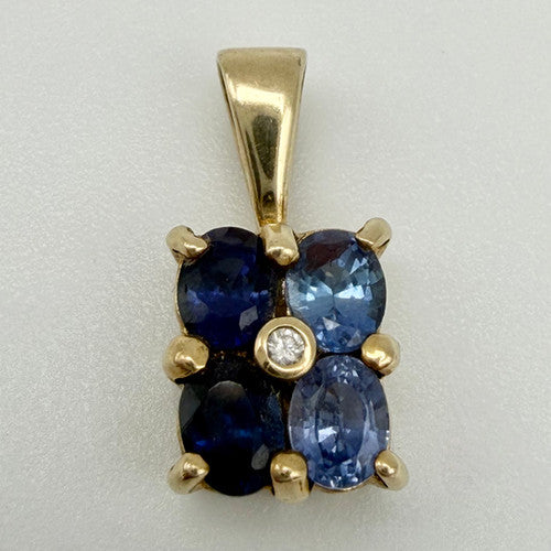 Vintage 9ct Yellow Gold Sapphire Diamond Pendant PG18
