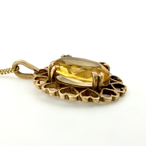 Vintage 9ct Yellow Gold Citrine Heart Necklace PG77