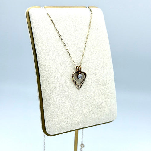 Vintage 9ct Yellow Gold CZ Heart Necklace PG85