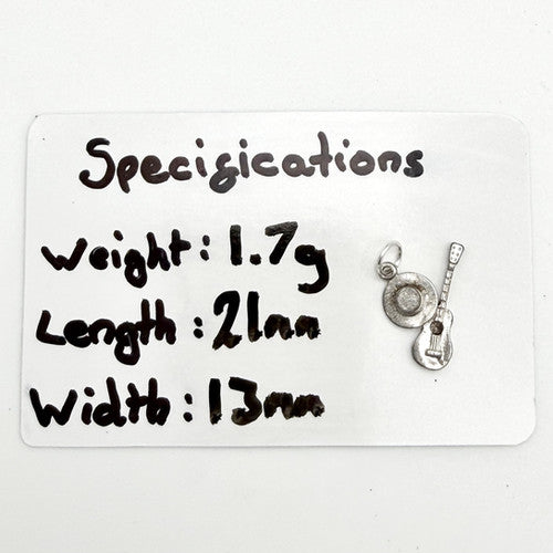 Vintage 925 Sterling Silver Musician Hat Guitar Charm CA29-9