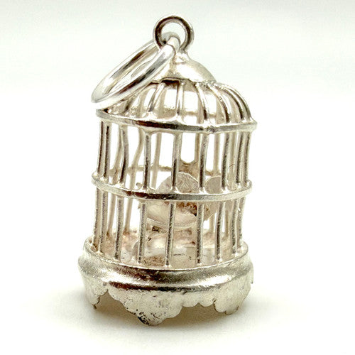 Vintage 925 Sterling Silver Bird Cage Charm CA27-39