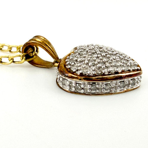 Vintage 9ct Yellow Gold 0.5ct Diamond Heart Necklace PG87