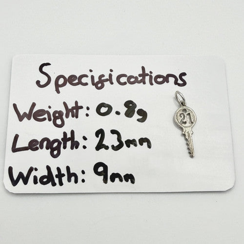 Vintage 925 Sterling Silver 21 Key Charm CA22-24