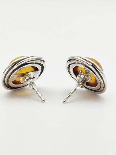 Vintage 925 Sterling Silver Amber Stud Earrings PAT36