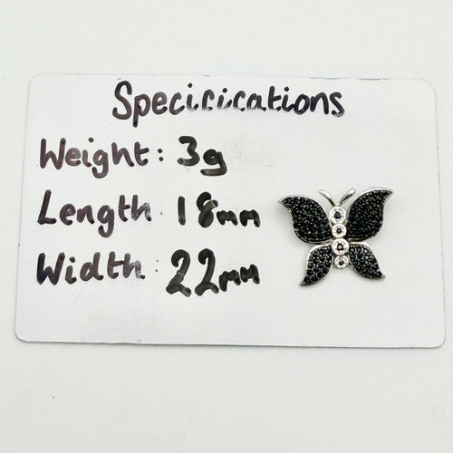 Vintage 925 Sterling Silver Black Stone Butterfly Pendant Charm PAT111