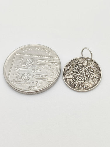 Vintage 925 Sterling Silver 1934 Three Pence Coin Charm CA18-55