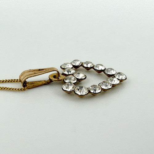 Vintage 9ct Yellow Gold CZ Heart Necklace PG92