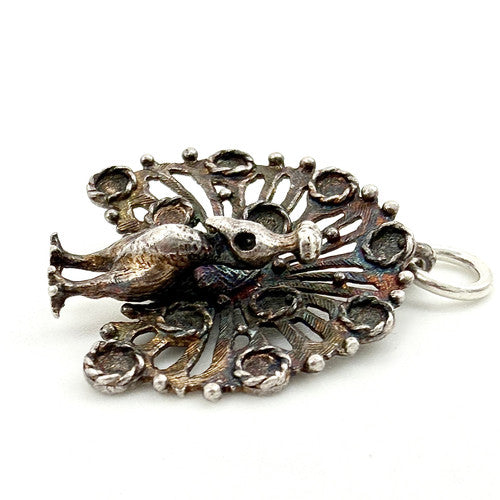 Vintage 925 Sterling Silver Peacock Charm CA26-31