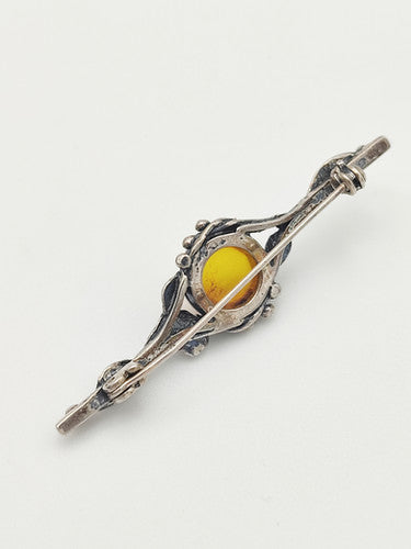 Vintage 925 Sterling Silver Floral Amber Brooch PAT51
