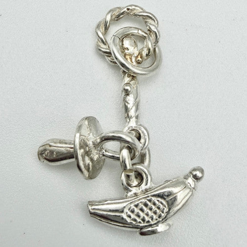 Vintage 925 Sterling Silver Baby Rattle Dummy Bottle Charm CA22-79