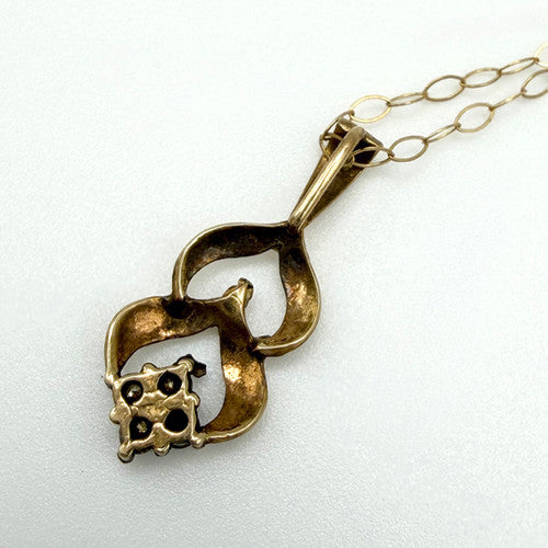Vintage 9ct Yellow Gold Floral CZ Necklace PG54