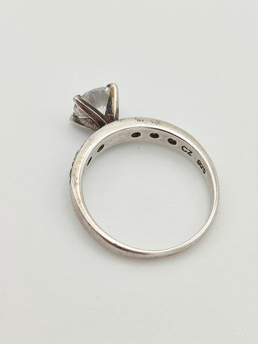 Vintage 925 Sterling Silver CZ Solitaire Ring PAT7