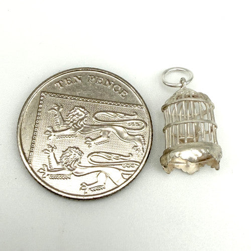 Vintage 925 Sterling Silver Bird Cage Charm CA27-39