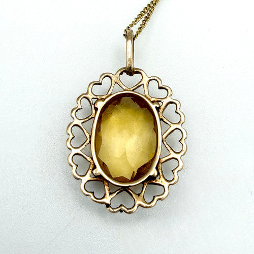 Vintage 9ct Yellow Gold Citrine Heart Necklace PG77