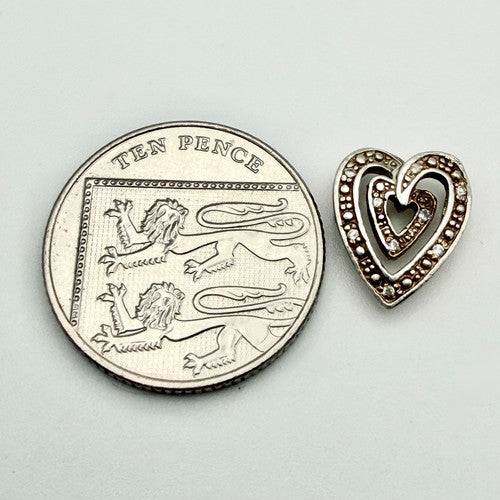 Vintage 925 Sterling Silver CZ Heart Slider Pendant Charm PAT110