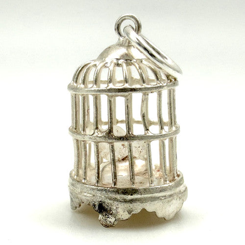 Vintage 925 Sterling Silver Bird Cage Charm CA27-39