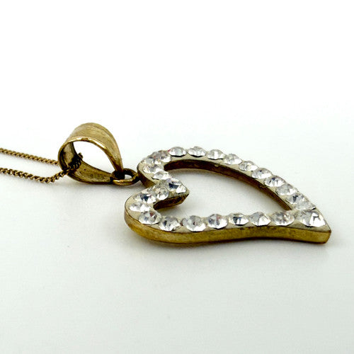 Vintage 9ct Yellow Gold Crystal Heart Necklace PG63
