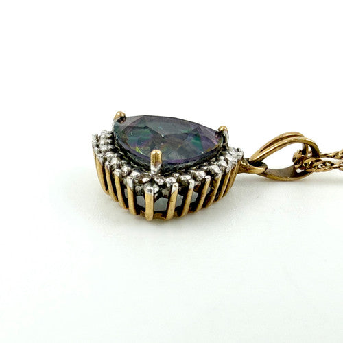 Vintage 9ct Yellow Gold Diamond & Mystic Topaz Necklace PG76