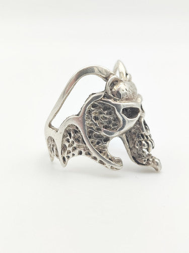 Vintage 925 Sterling Silver Demon Skull Biker Ring PAT3