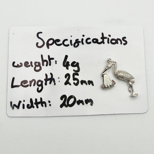 Vintage 925 Sterling Silver Stork & Baby Charm CA21-43