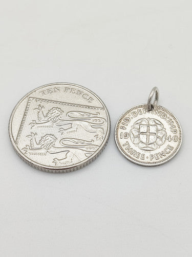 Vintage 925 Sterling Silver 1940 Three Pence Coin Charm CA14-66