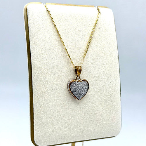 Vintage 9ct Yellow Gold 0.5ct Diamond Heart Necklace PG87
