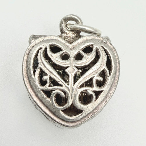 Vintage 925 Sterling Silver Heart Ring Box Charm CA23-28
