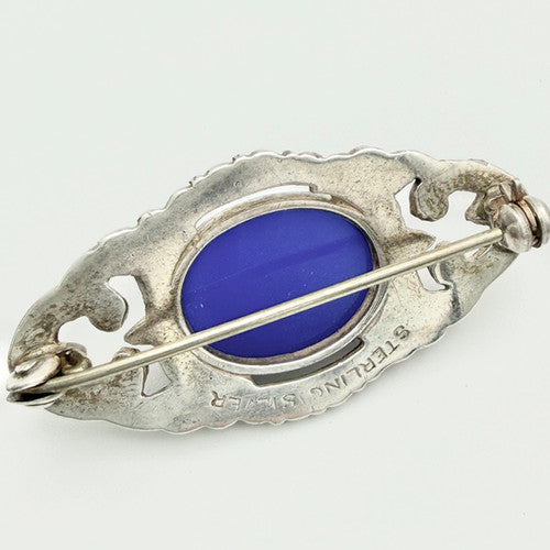 Vintage 925 Sterling Silver Marcasite & Glass Brooch PAT109