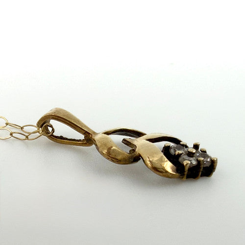 Vintage 9ct Yellow Gold Floral CZ Necklace PG54