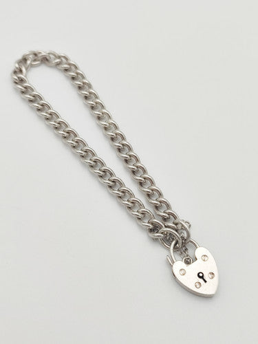 Vintage 925 Sterling Silver Curb Link Padlock Bracelet Bracelets-6