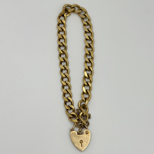 Vintage 9ct Yellow Gold Curb Link Padlock Bracelet PG4