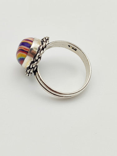 Vintage 925 Sterling Silver Rainbow Calsilica Ring PAT14