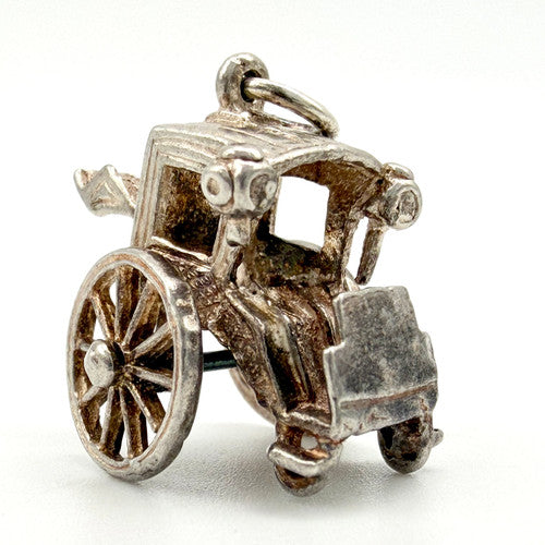 Vintage 925 Sterling Silver Horse Drawn Carriage Charm CA28-35