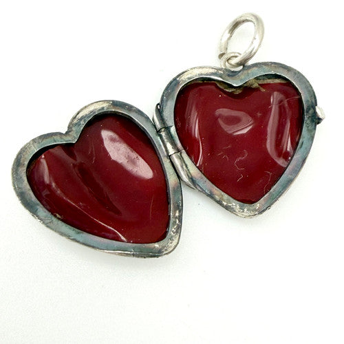 Vintage 925 Sterling Silver Heart Locket Charm CA28-47