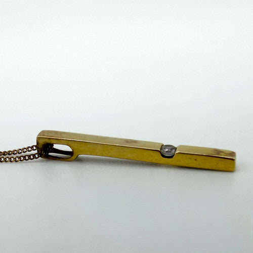 Vintage 9ct Yellow Gold CZ Set Bar Necklace PG55