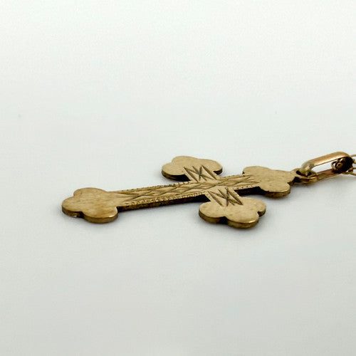 Vintage 9ct Yellow Gold Engraved Cross Necklace PG68