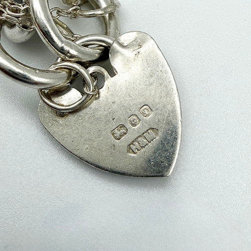 Vintage 925 Sterling Silver Heart Padlock Heavy Curb Bracelet Bracelets-62