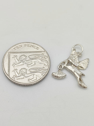 Vintage 925 Sterling Silver Stork & Baby Charm CA17-42