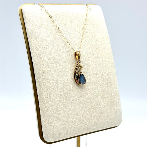 Vintage 9ct Yellow Gold Diamond & Labradorite Necklace PG61