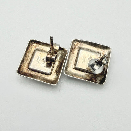 Vintage 925 Sterling Silver Turquoise Square Stud Earrings PAT139
