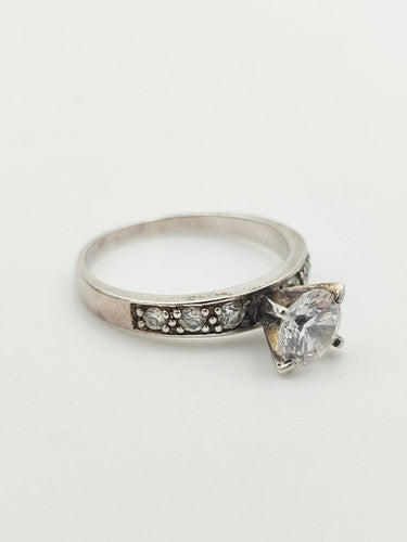Vintage 925 Sterling Silver CZ Solitaire Ring PAT7