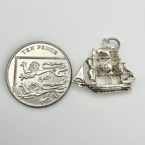 Vintage 925 Sterling Silver Pirate Ship Charm CA24-57