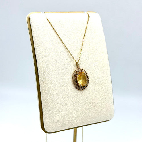 Vintage 9ct Yellow Gold Citrine Heart Necklace PG77