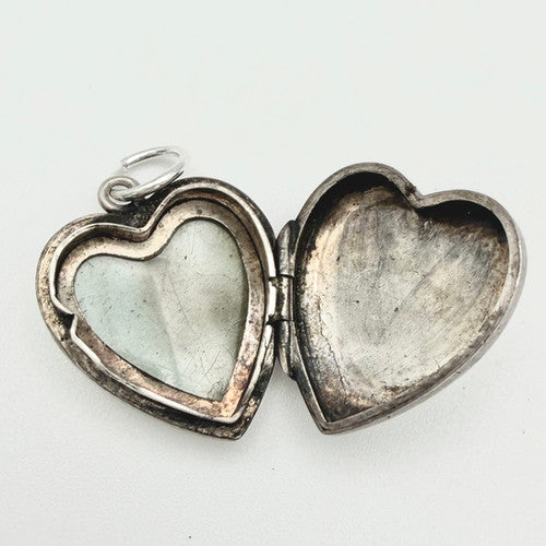 Vintage 925 Sterling Silver Heart Locket Charm CA21-12
