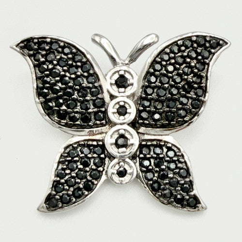 Vintage 925 Sterling Silver Black Stone Butterfly Pendant Charm PAT111